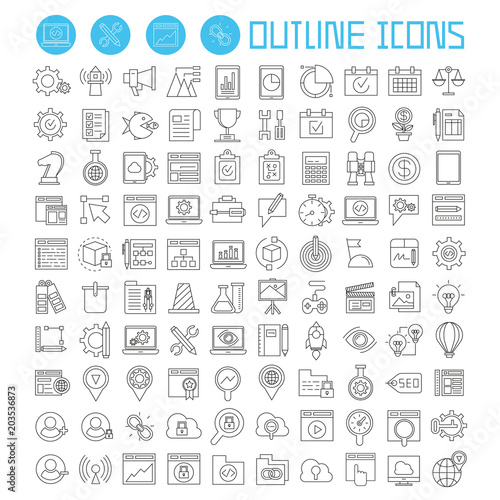 seo and development icons set, internet marketing icons, outline theme vector icons