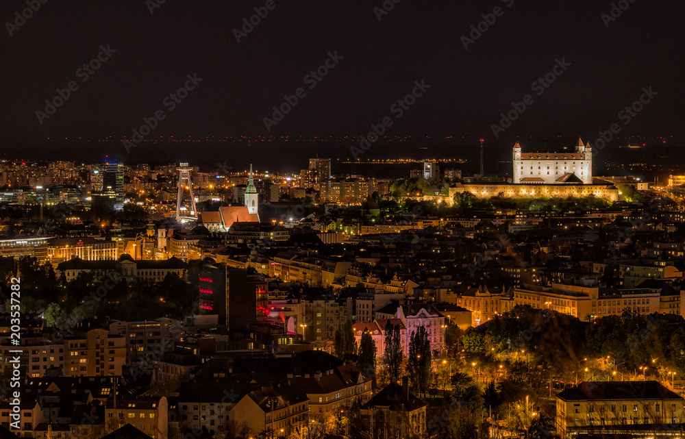 Night romantic cityscape of Bratislava capitol, Slovakia