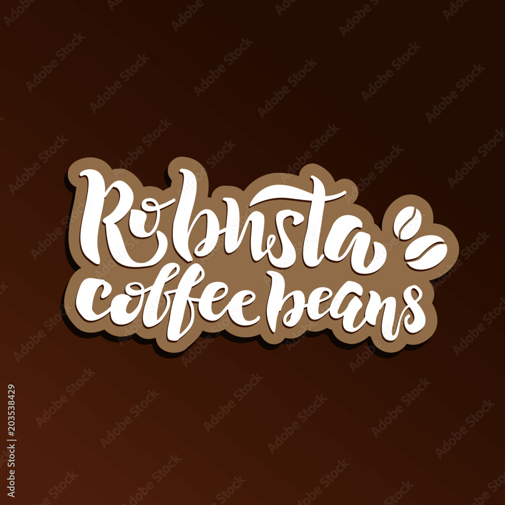 Robusta Coffee beans handwritten lettering logo, icon, label, badge, emblem. Modern brush calligraphy vector illustration.