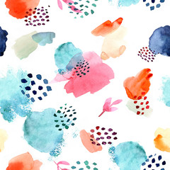 Papier peint photo Style Memphis patrons Pois aquarelle Memphis couleurs vives  © kris_art