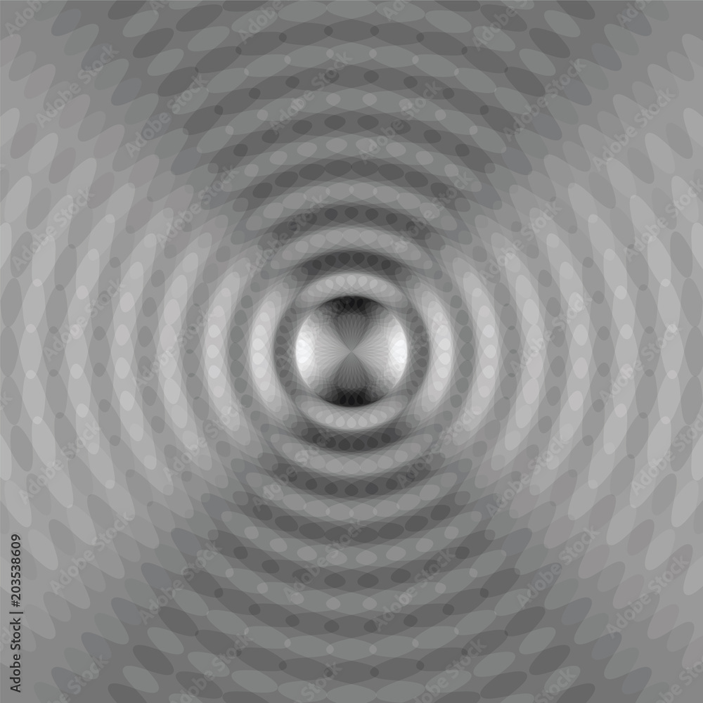 Fototapeta premium Monochrome Expanding Waves Intersect in the Center. Vector Illustration. 