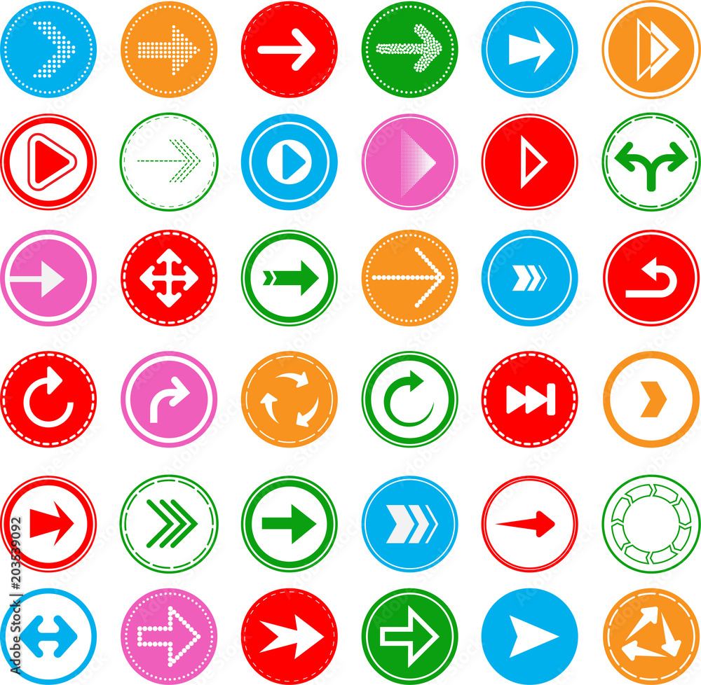 Round colorful icons with arrows isolated on white. Round colorful icons with arrows isolated on white.