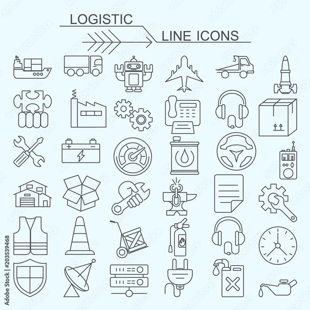 Set logistic vector line icons editable stroke