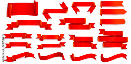 Set of red ribbons isolated on white. © svetlaborovko