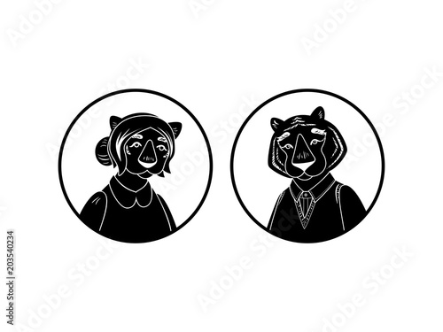 Fototapeta Naklejka Na Ścianę i Meble -  Vector cute tiger and tigress characters