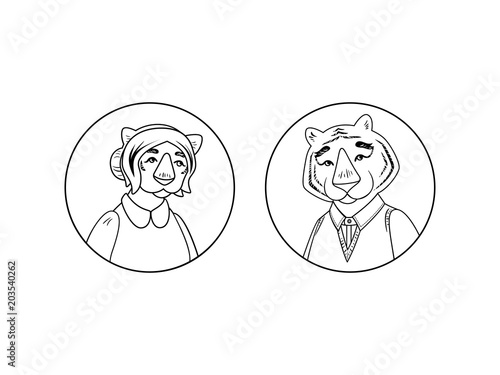 Fototapeta Naklejka Na Ścianę i Meble -  Vector cute tiger and tigress characters
