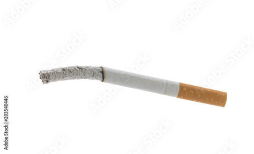 Smoked cigarette isolated on white background.