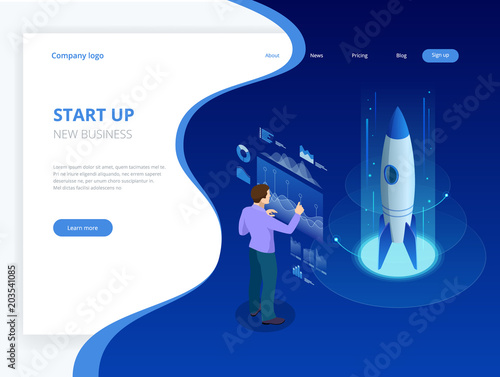 Isometric Businnes Start Up Concept. Income and Success. Vector Business Infographics illustration