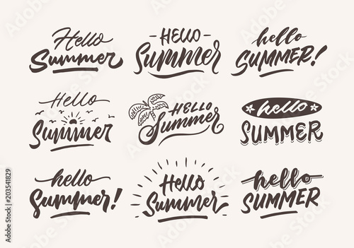 hello summer vintage roughen hand lettering typography and illustration bundle
