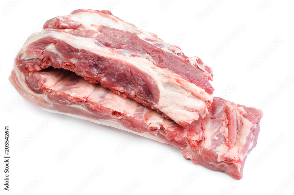 raw pork meat with rib isolated on white backdrop raw pork meat with rib isolated on white backdrop