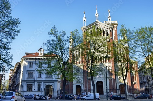 Turin, Italy, Piedmont 21 April 2018. The Church of Jesus Nazareno, taken from the square in front in the late afternoon. The parish has always been managed by the doctrinal fathers. photo