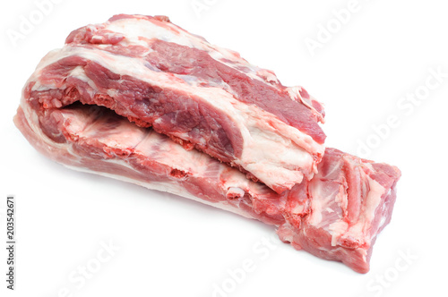 raw pork meat with rib isolated on white backdrop