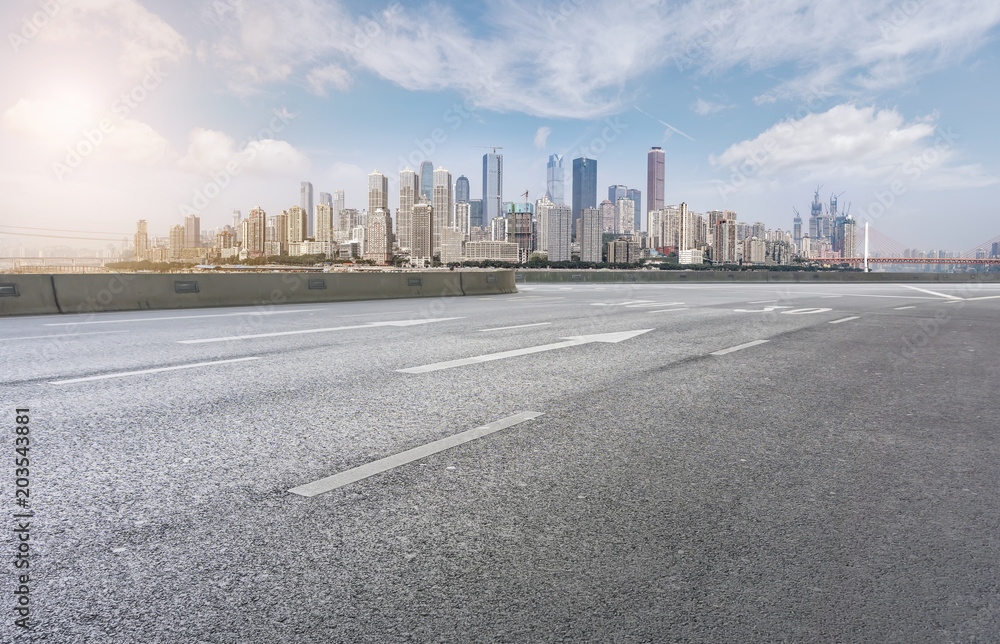 Urban square road and skyline of architectural landscape Urban square road and skyline of architectural landscape