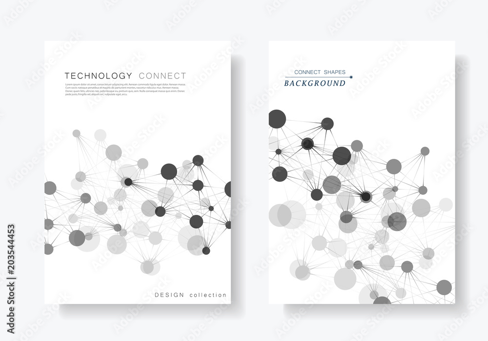 Modern geometric templates with connected lines and dots technology design