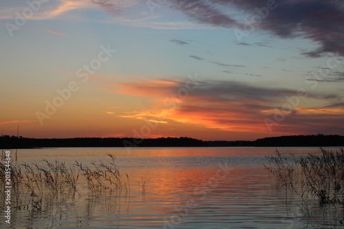 Fototapeta Naklejka Na Ścianę i Meble -  Late sunset on lake, Mazury
