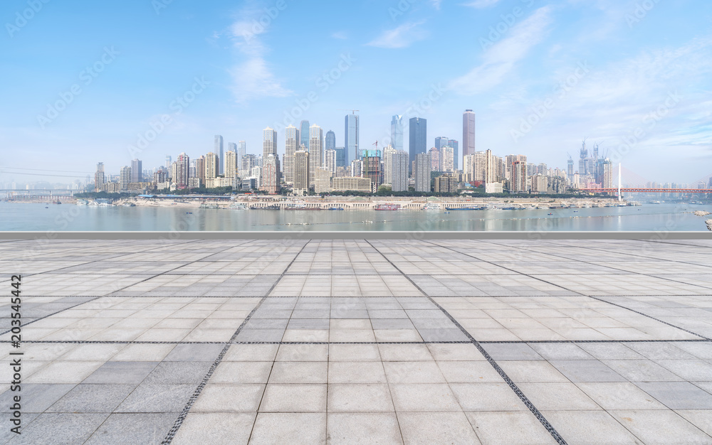 Urban square road and skyline of architectural landscape Urban square road and skyline of architectural landscape