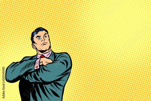 businessman leader stands with folded hands
