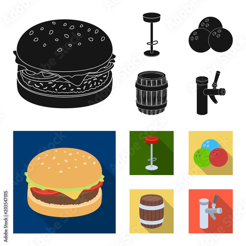 Restaurant, cafe, chair, bowling ball .Pub set collection icons in black, flat style vector symbol stock illustration web.