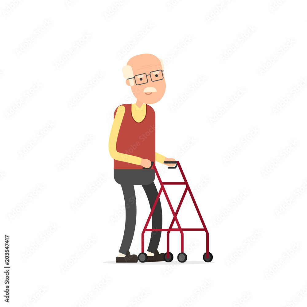 Old man walking with rollator Old man walking with rollator