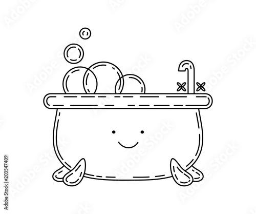 Bathtube doodle illustration, cute character.