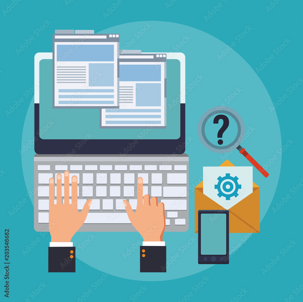 Online customer service and support from computer vector illustration graphic design Online customer service and support from computer vector illustration graphic design