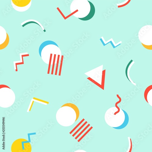 Seamless pattern with 80s memphis style geometric repeating ornament