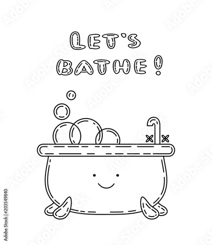 Bathtube doodle illustration, cute character.