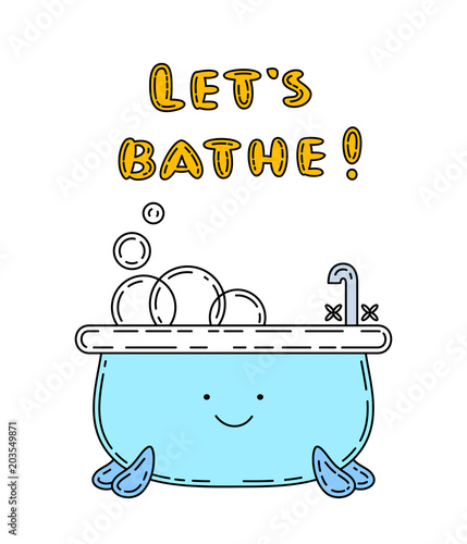 Bathtube doodle illustration, cute character.