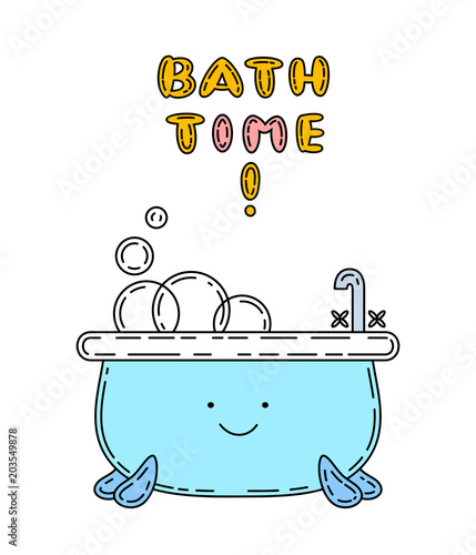 Bathtube doodle illustration, cute character.