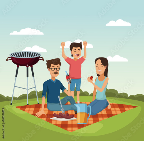 Family picnic at park cartoons vector illustration graphic design