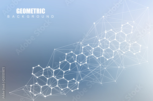 Modern futuristic background of the scientific hexagonal pattern. Virtual abstract background with particle, molecule structure for medical, technology, chemistry, science. Social network vector.