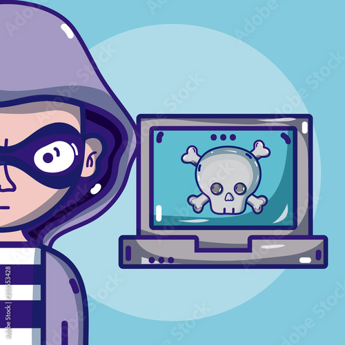 Hacker with symbols cartoons