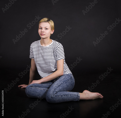 Young woman in striped tee shirt. photo