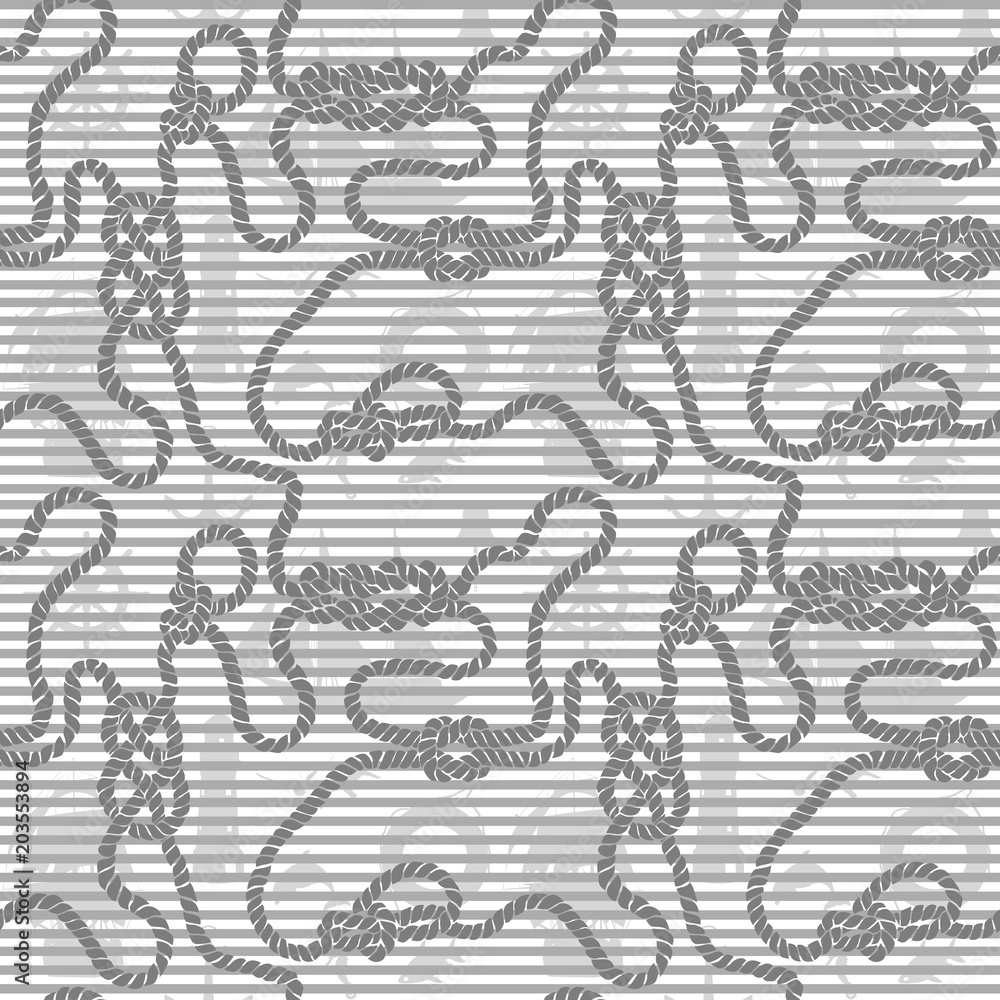 Naklejka premium Seamless rope with sea knots against the background of strips