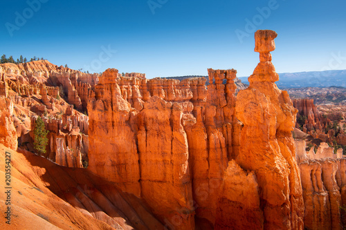 The Bryce Canyon National Park, Utah, United States, Red-yellow rocks in Bryce Canyon, Panorama of the mountain massif, A tourist place, A stone forest.