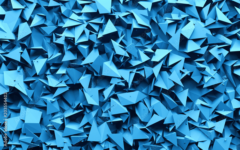 3D rendering blue color triangle geometrical chaos background - obrazy, fototapety, plakaty 