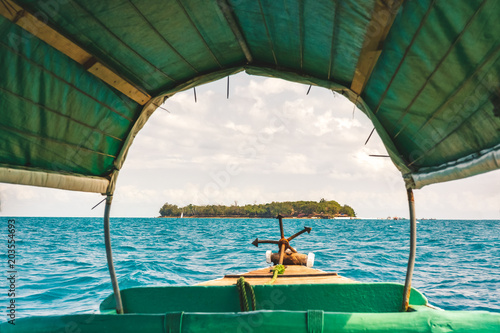 Nice view inside the boat of Prison island,Zanzibar Tanzania,sunny day.