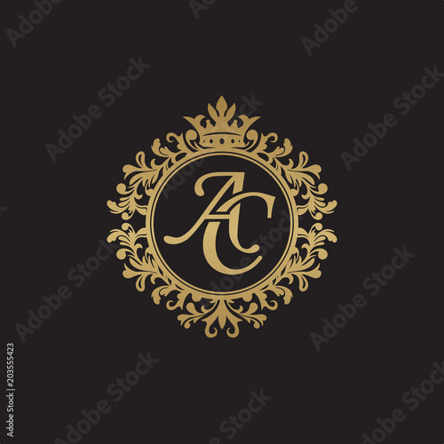 Initial letter AC, overlapping monogram logo, decorative ornament badge, elegant luxury golden color
