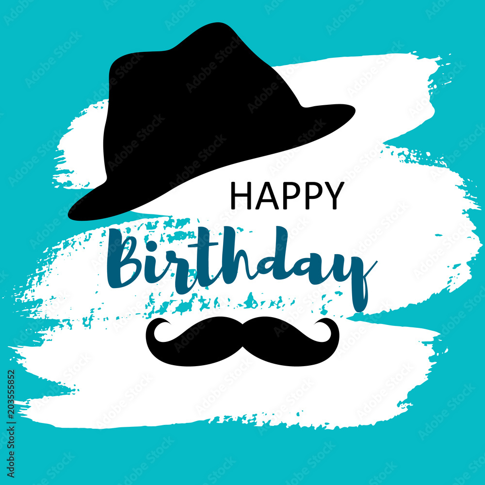 Vector Illustration. Happy birthday card for man with hat and ...