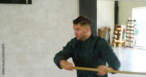 Wallpaper Mural Kung fu fighter practicing martial arts with whip stick  Torontodigital.ca