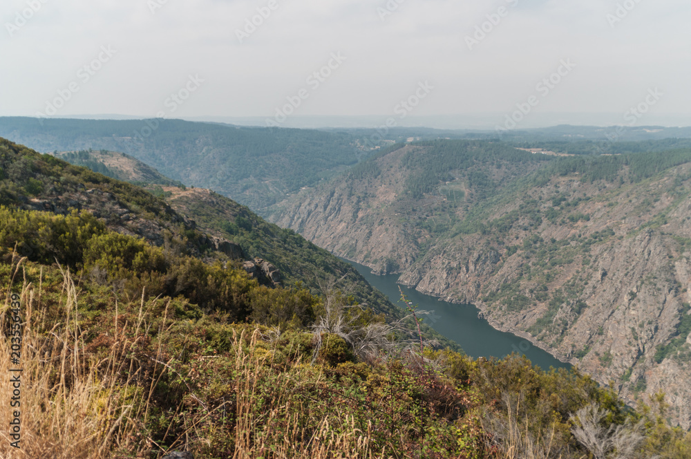 View of the Sil river canyon (ribeira sacra) from the viewpoint of the balconies of Madrid in Parada do Sil, Ourense (Spain). 