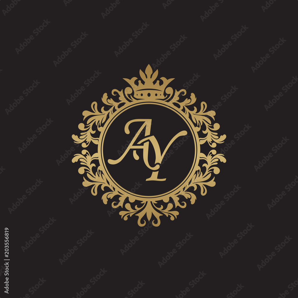Initial letter AY, overlapping monogram logo, decorative ornament badge, elegant luxury golden color