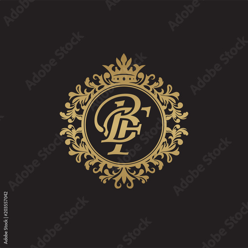 Initial letter BF, overlapping monogram logo, decorative ornament badge, elegant luxury golden color