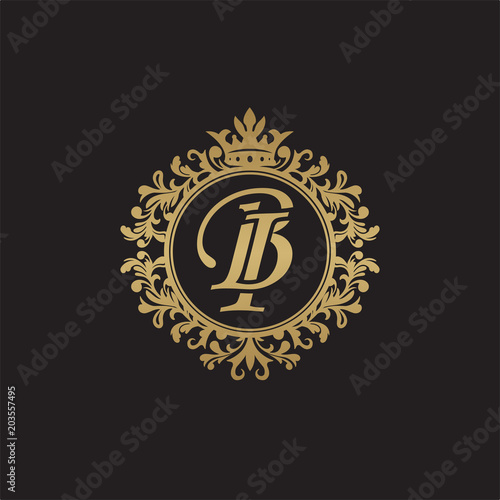 Initial letter BI, overlapping monogram logo, decorative ornament badge, elegant luxury golden color