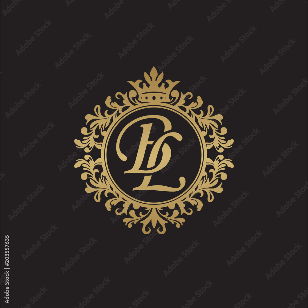 Initial letter BL, overlapping monogram logo, decorative ornament badge, elegant luxury golden color Initial letter BL, overlapping monogram logo, decorative ornament badge, elegant luxury golden color