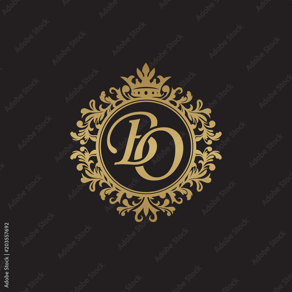 Initial letter BO, overlapping monogram logo, decorative ornament badge, elegant luxury golden color