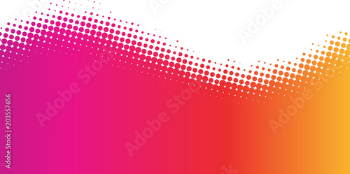 Pink and orange dotted halftone background.