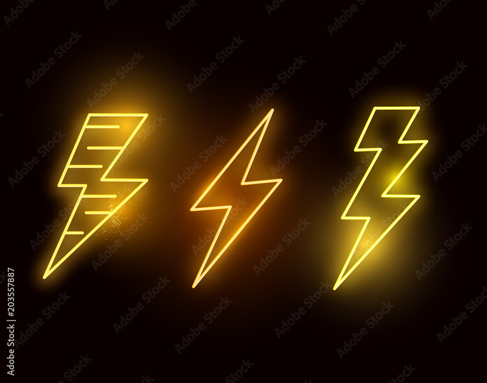 Neon Glowing Hot Lightning Bolts Stock Vector Adobe Stock