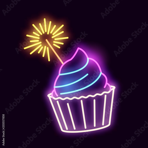 Neon Cupcake With A Sparkler