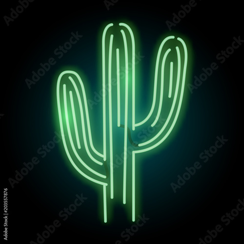 Neon Glowing Cactus Plant Light Sign